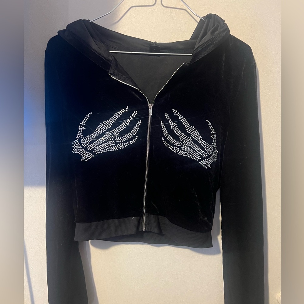 Black Velvet Skeleton Hand Hoodie